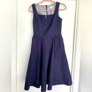 Isaac mizrahi navy blue sleeveless a line midi dress pockets size 4